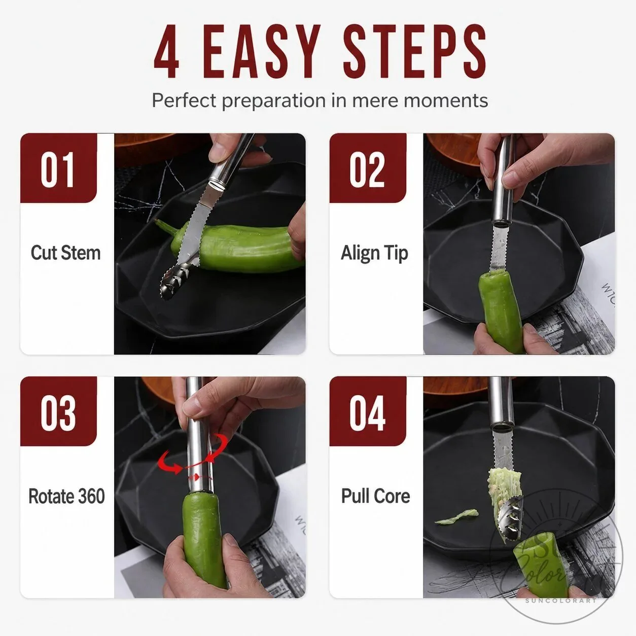 Stainless Steel Pepper Corer Tool with Serrated Blade and Ergonomic Grip 24 Stainless Steel Pepper Corer Tool with Serrated Blade and Ergonomic Grip
