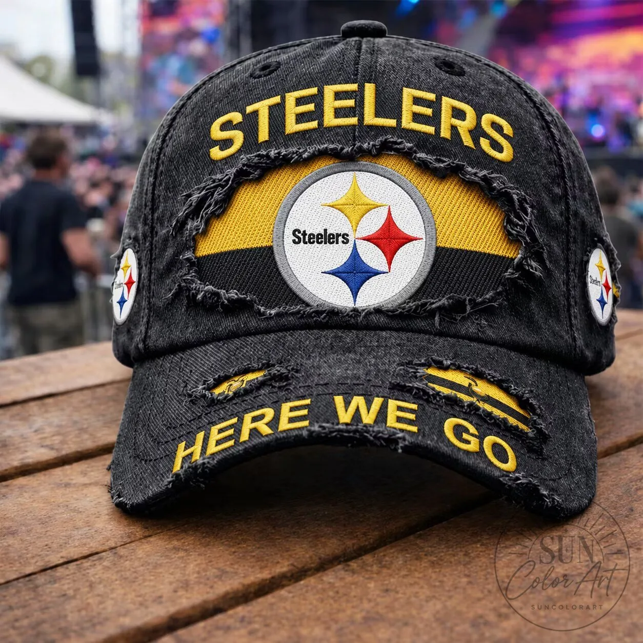Pittsburgh Steelers Distressed Black Football Team Logo Cap Hat