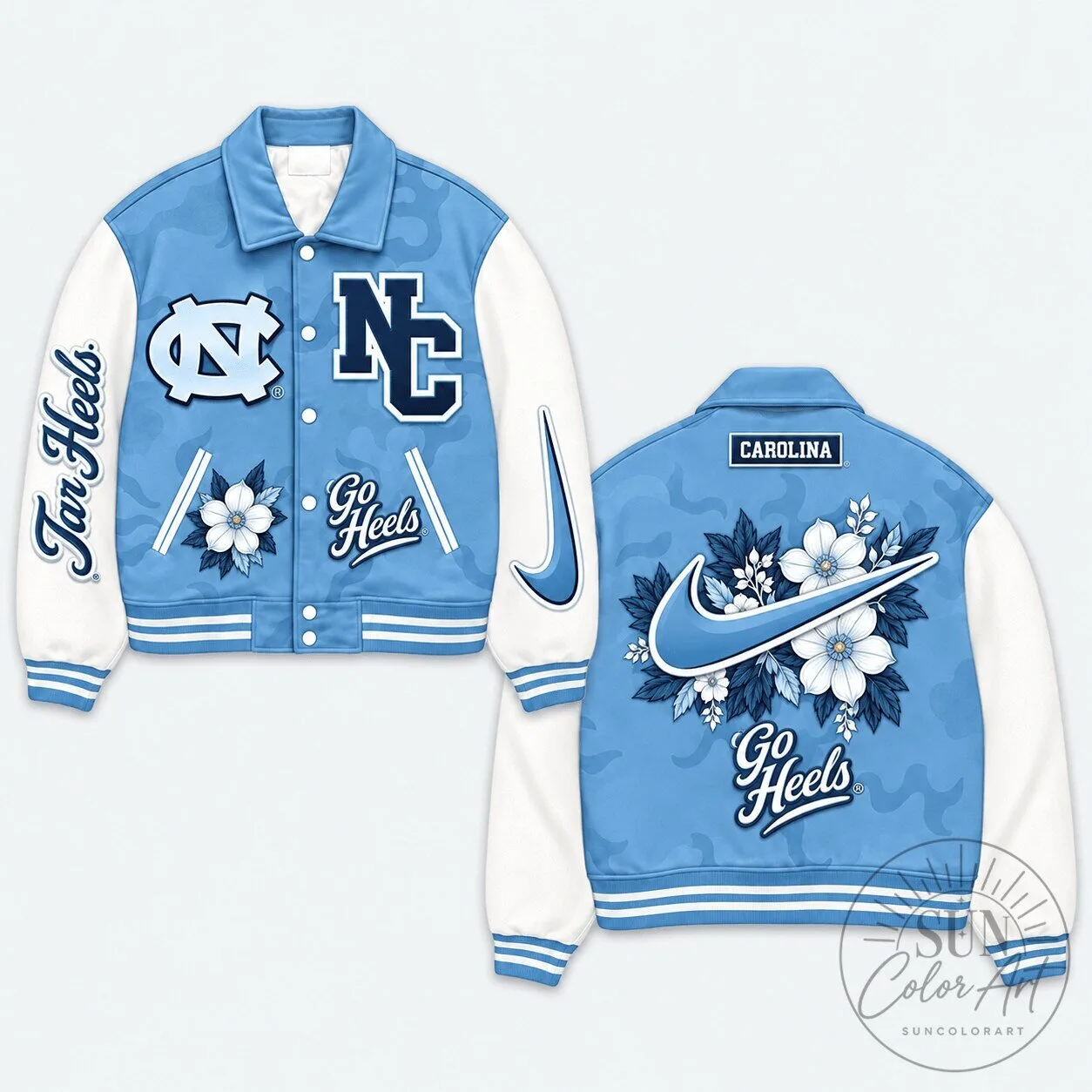 North Carolina Tar Heels Floral Design Light Blue Varsity Jacket 5 North Carolina Tar Heels Floral Design Light Blue Varsity Jacket