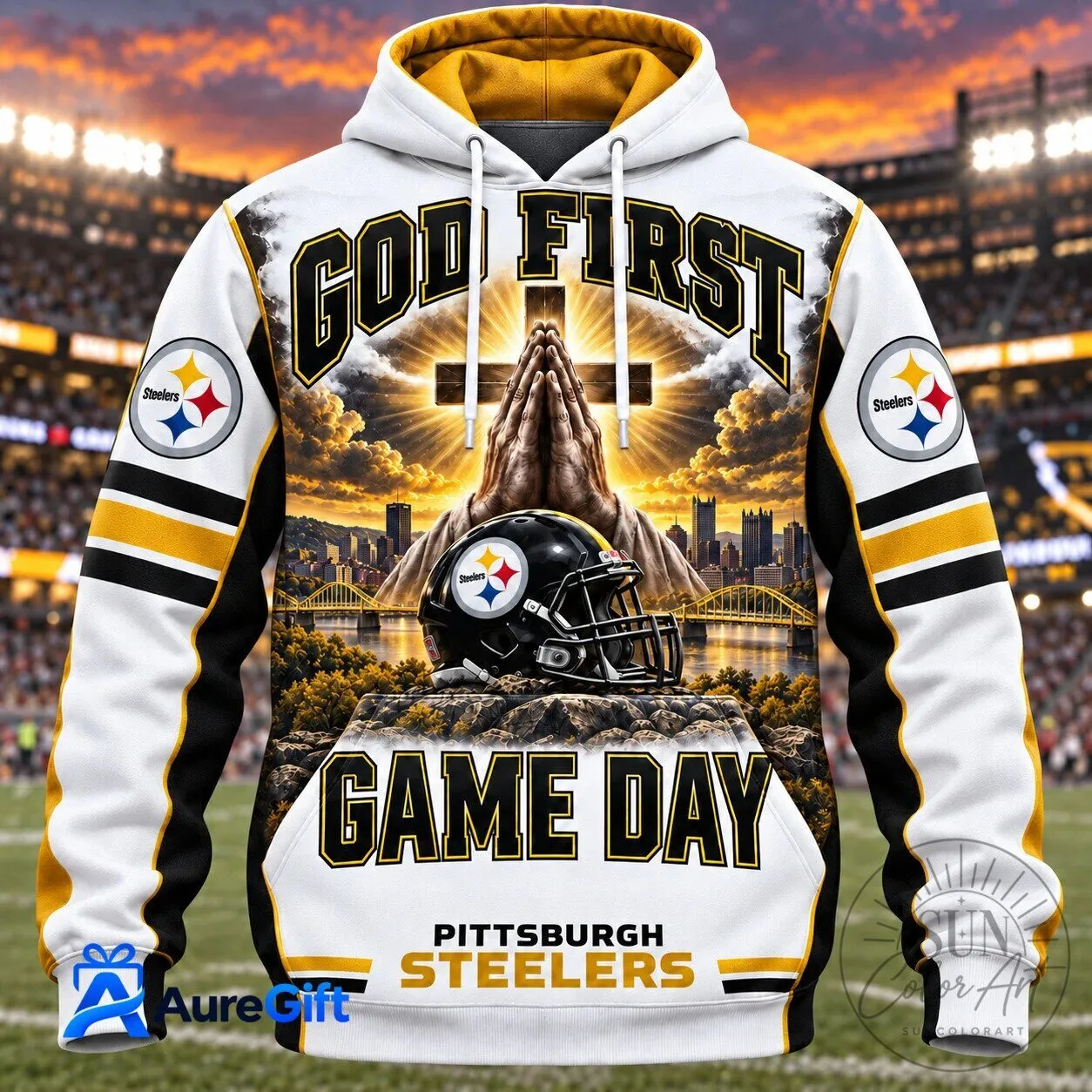 Pittsburgh Steelers God First Game Day Football Fan Hoodie