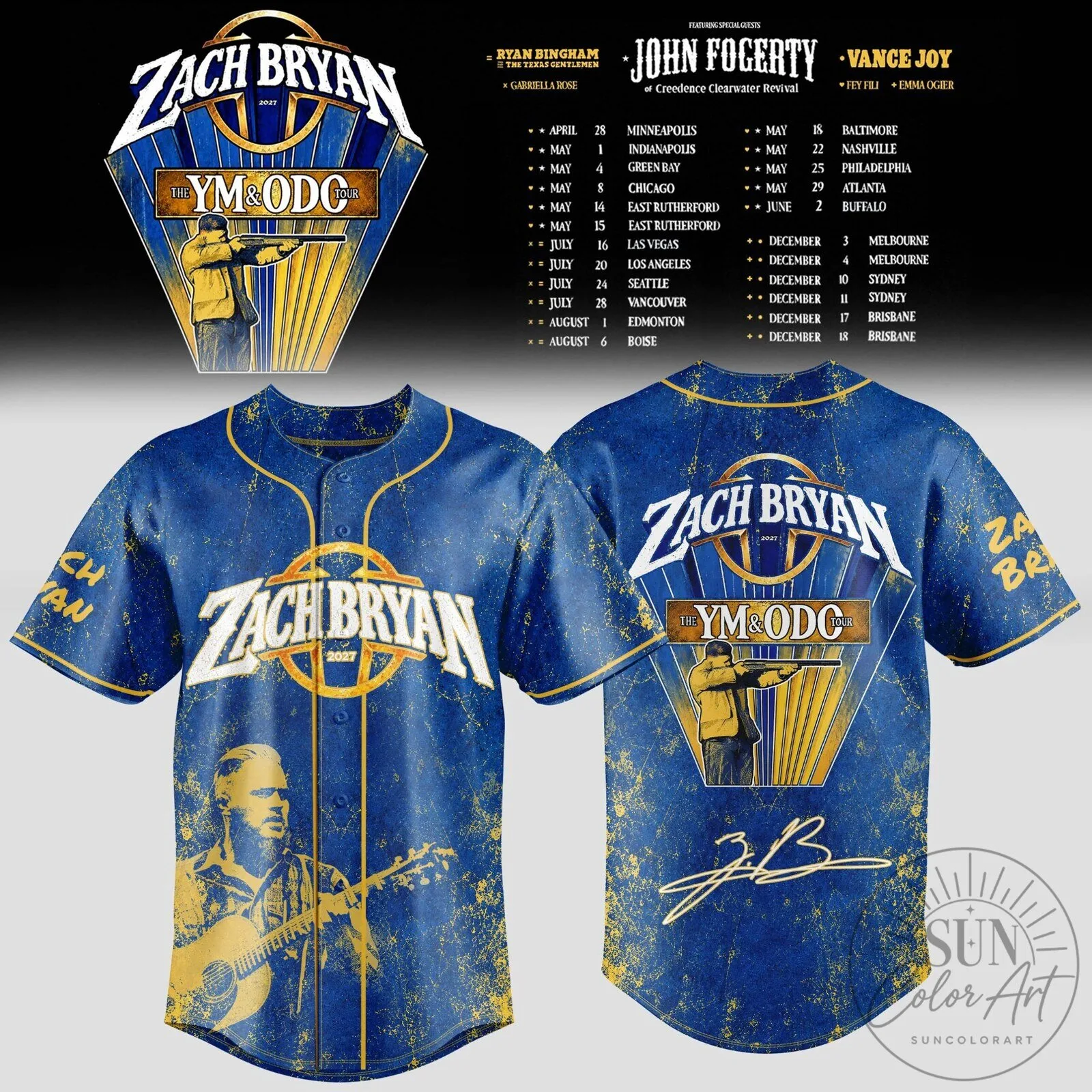 Zach Bryan The YM & ODC Tour 2027 Edition Baseball Jersey