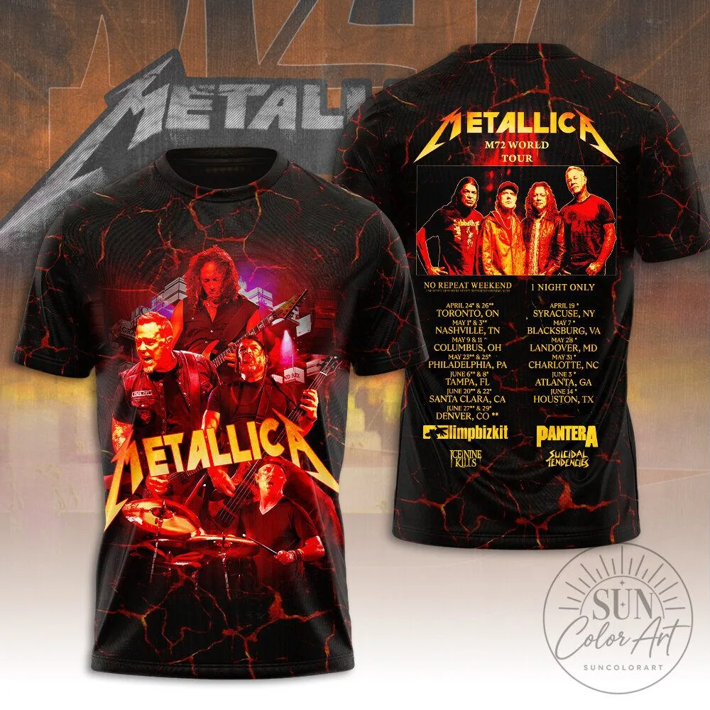 Metallica M72 World Tour Band Concert Schedule Graphic Print T-Shirt 1 Metallica M72 World Tour Band Concert Schedule Graphic Print T-Shirt