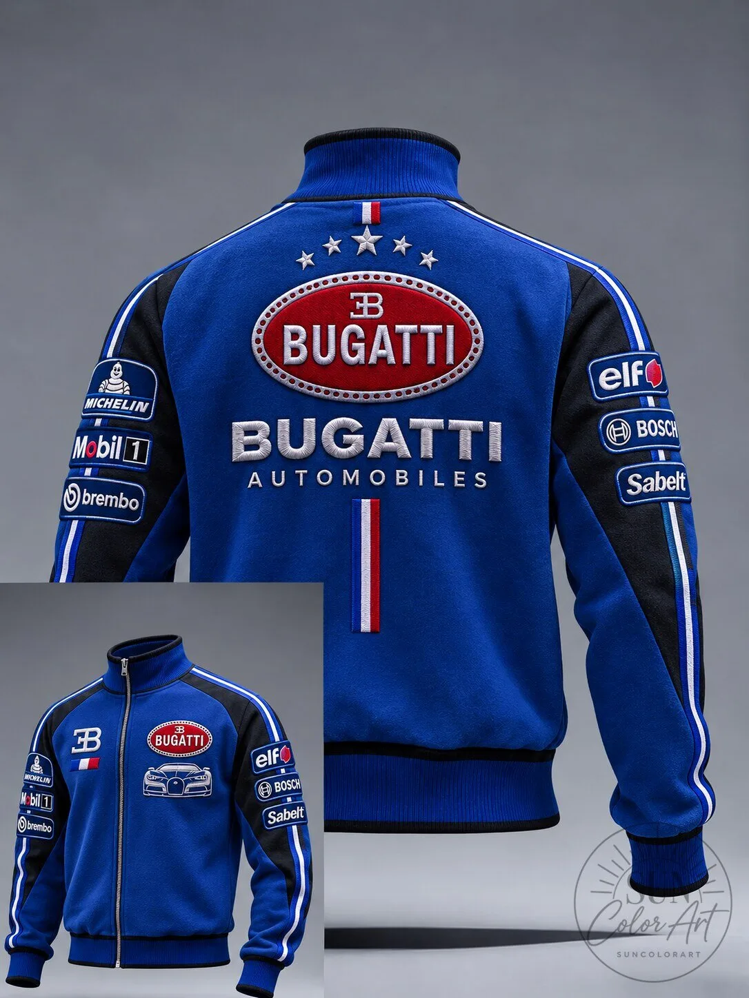 Bugatti Automobiles Racing Team Blue and Black Full-Zip Track Jacket 2 Bugatti Automobiles Racing Team Blue and Black Full-Zip Track Jacket