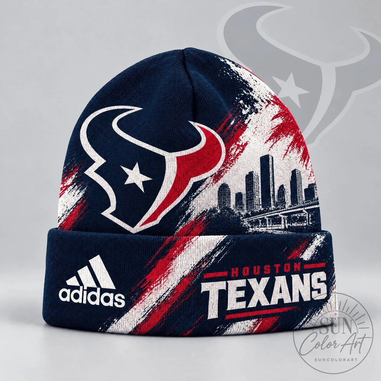 Houston Texans Adidas Urban Skyline Distressed Brushstroke Knit Cap Hat