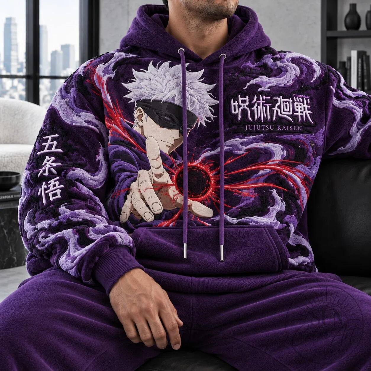 Jujutsu Kaisen Satoru Gojo Anime Purple Hoodie 1 Jujutsu Kaisen Satoru Gojo Anime Purple Hoodie