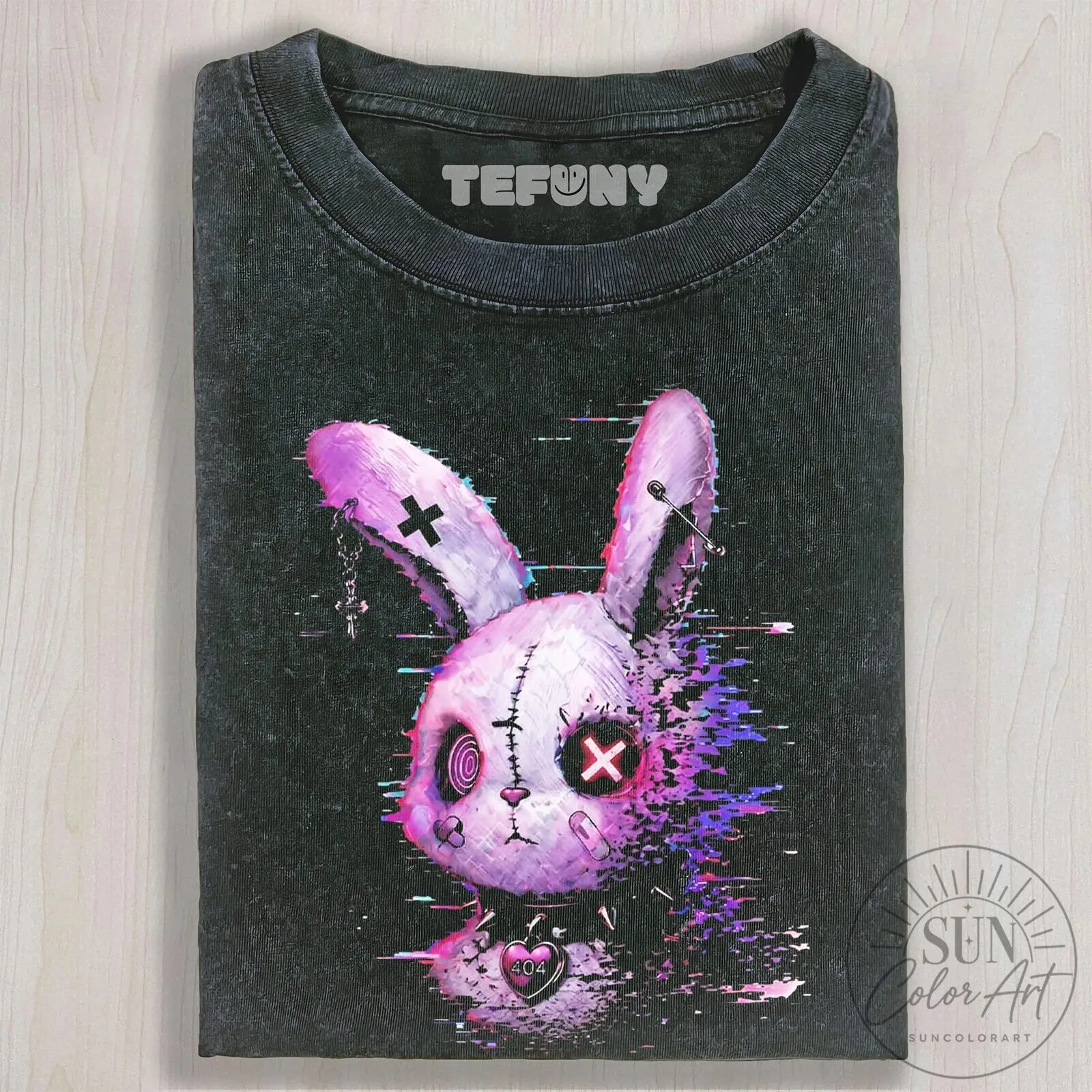 Glitch Error 404 Rabbit Grunge Aesthetic Graphic T-Shirt