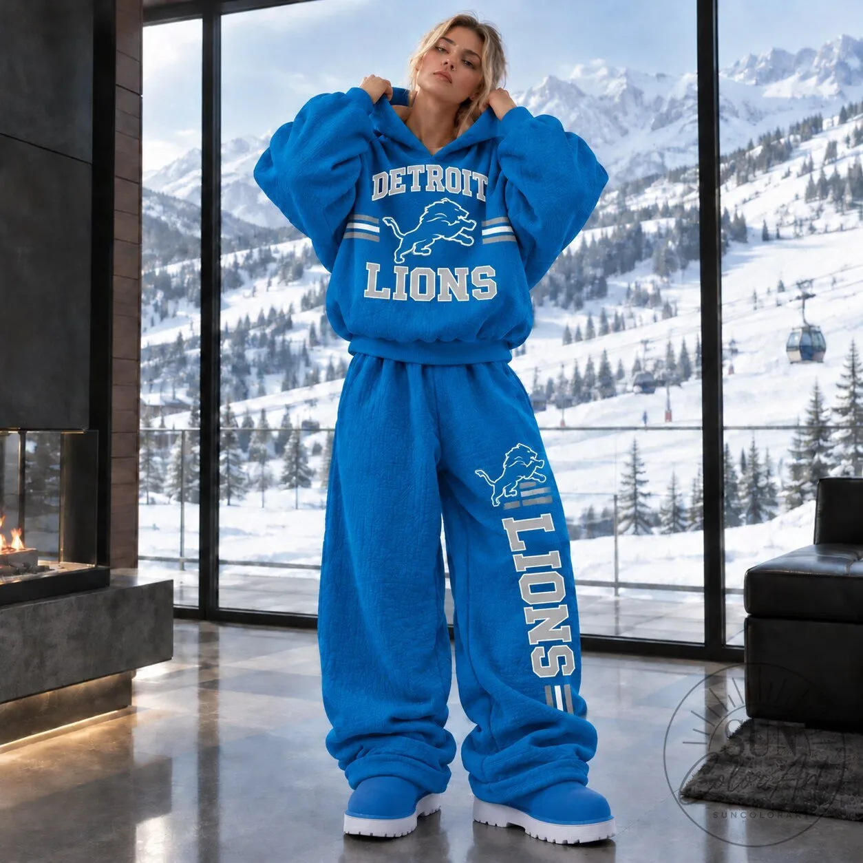 Detroit Lions Oversized Fleece Hoodie and Sweatpants Set