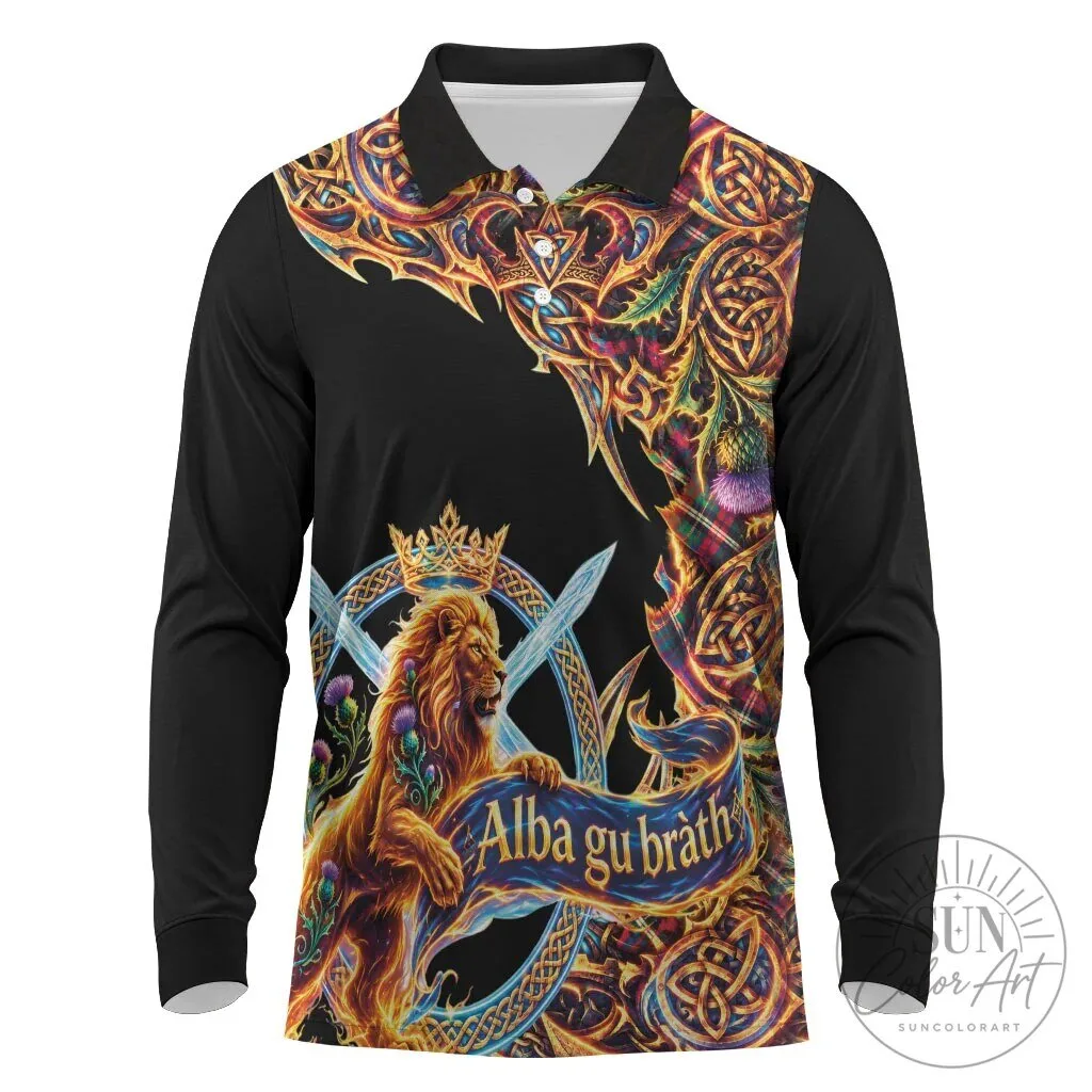 Scotland Forever Celtic Lion Rampant Tartan Long Sleeve Polo Shirt