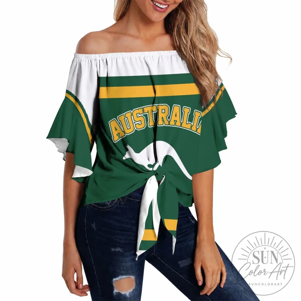 Australia Kookaburras Hockey Team Off Shoulder Wrap Waist Top Australia Kookaburras Hockey Team Off Shoulder Wrap Waist Top