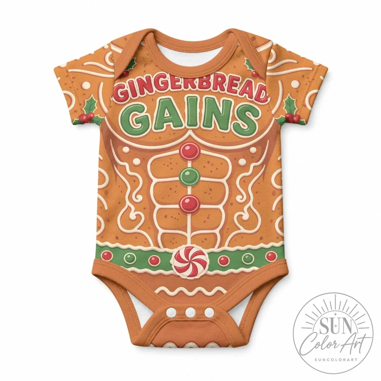 Gingerbread Gains Funny Christmas Baby Bodysuit
