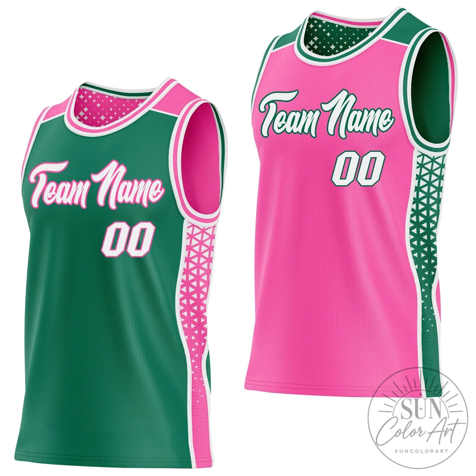 Custom Reversible Basketball Jersey with Green and Pink Side Panels