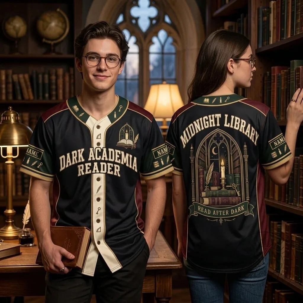 Dark Academia Reader Midnight Library Literary Book Lover Baseball Jersey 3 Dark Academia Reader Midnight Library Literary Book Lover Baseball Jersey