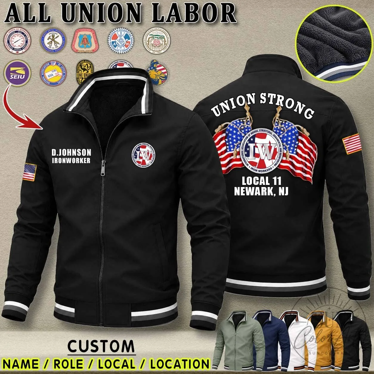 Union Strong Ironworker Local 11 Newark New Jersey Fleece Lined Jacket 9 Union Strong Ironworker Local 11 Newark New Jersey Fleece Lined Jacket