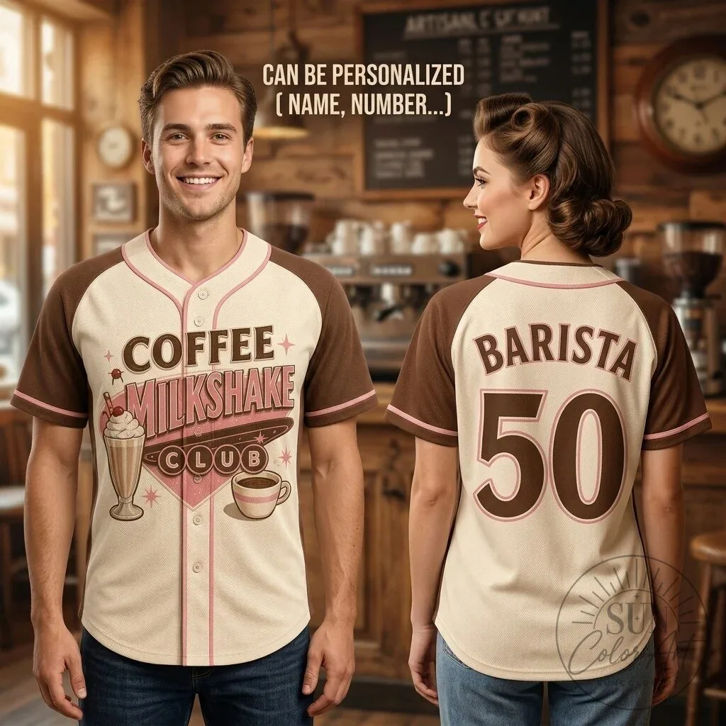 Coffee Milkshake Club Barista Baseball Jersey Vintage Style 3 Coffee Milkshake Club Barista Baseball Jersey Vintage Style