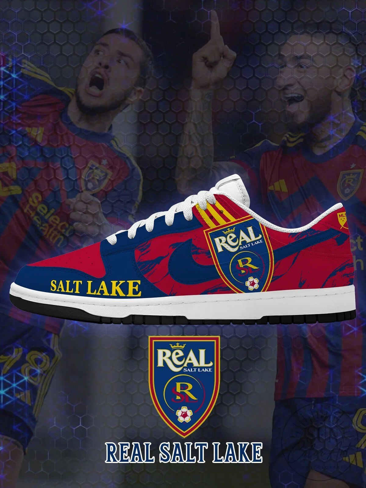 Real Salt Lake Soccer Team Royal Blue and Red Custom Low Top Sneakers 2 Real Salt Lake Soccer Team Royal Blue and Red Custom Low Top Sneakers