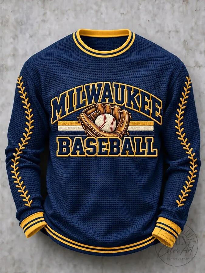 Milwaukee Baseball Team Fan Waffle Knit Crewneck Sweatshirt