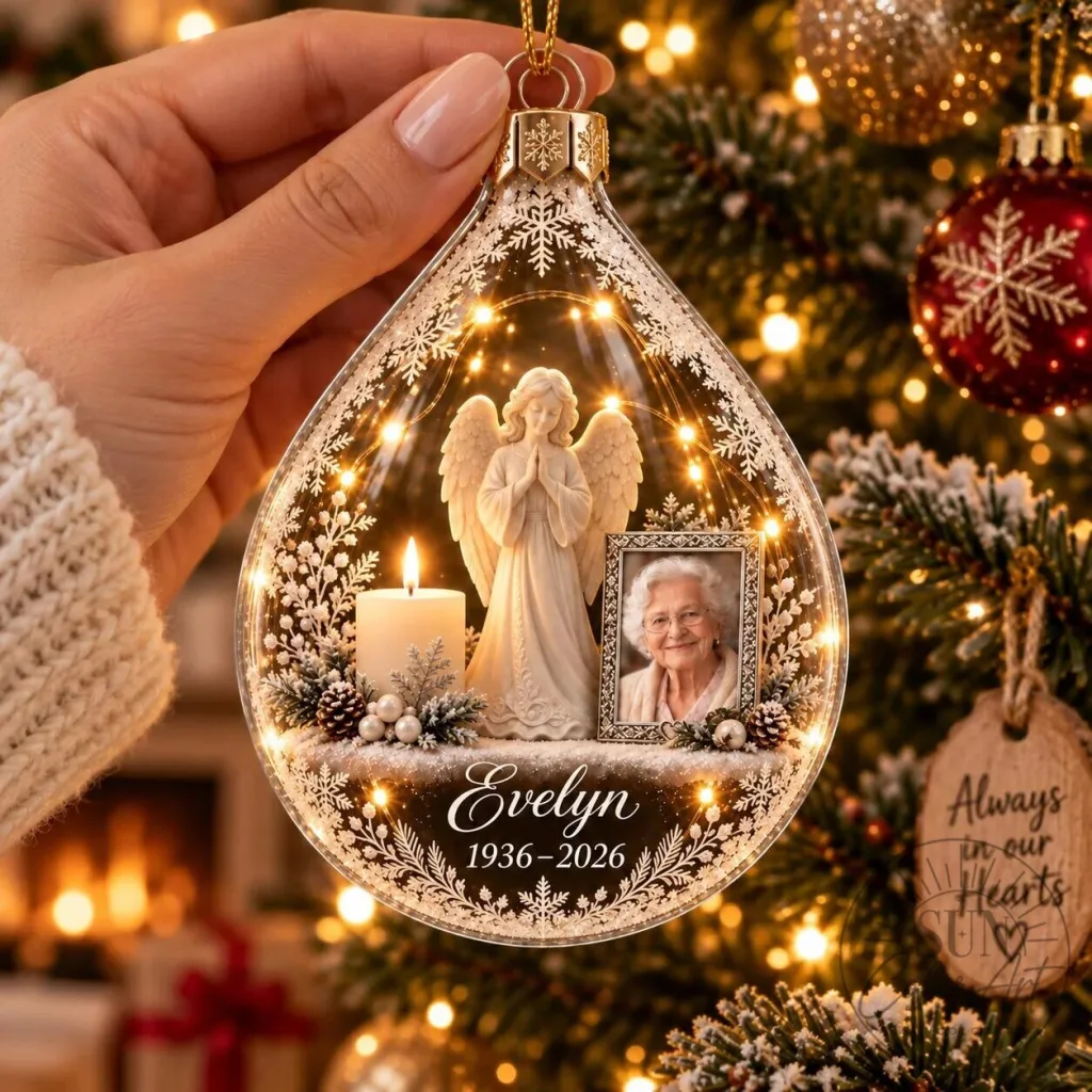 Personalized Memorial Angel Photo Christmas Ornament Keepsake with LED Lights Personalized Memorial Angel Photo Christmas Ornament Keepsake with LED Lights