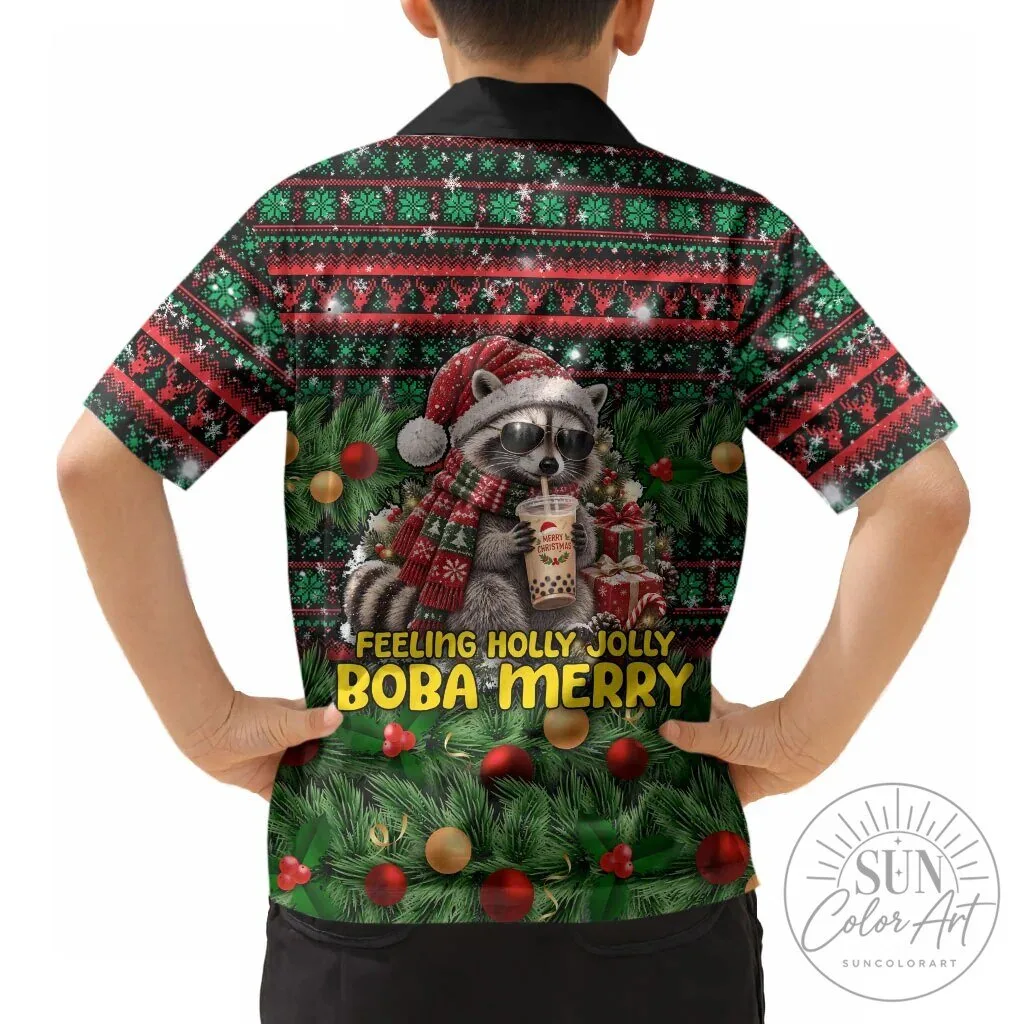 Christmas Raccoon Drinking Boba Tea Funny Holiday Hawaiian Shirt 13 Christmas Raccoon Drinking Boba Tea Funny Holiday Hawaiian Shirt