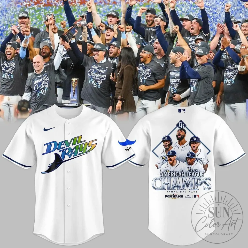 Tampa Bay Rays American League Champions Baseball Jersey Vintage Devil Rays White Button Up Tampa Bay Rays American League Champions Baseball Jersey Vintage Devil Rays White Button Up