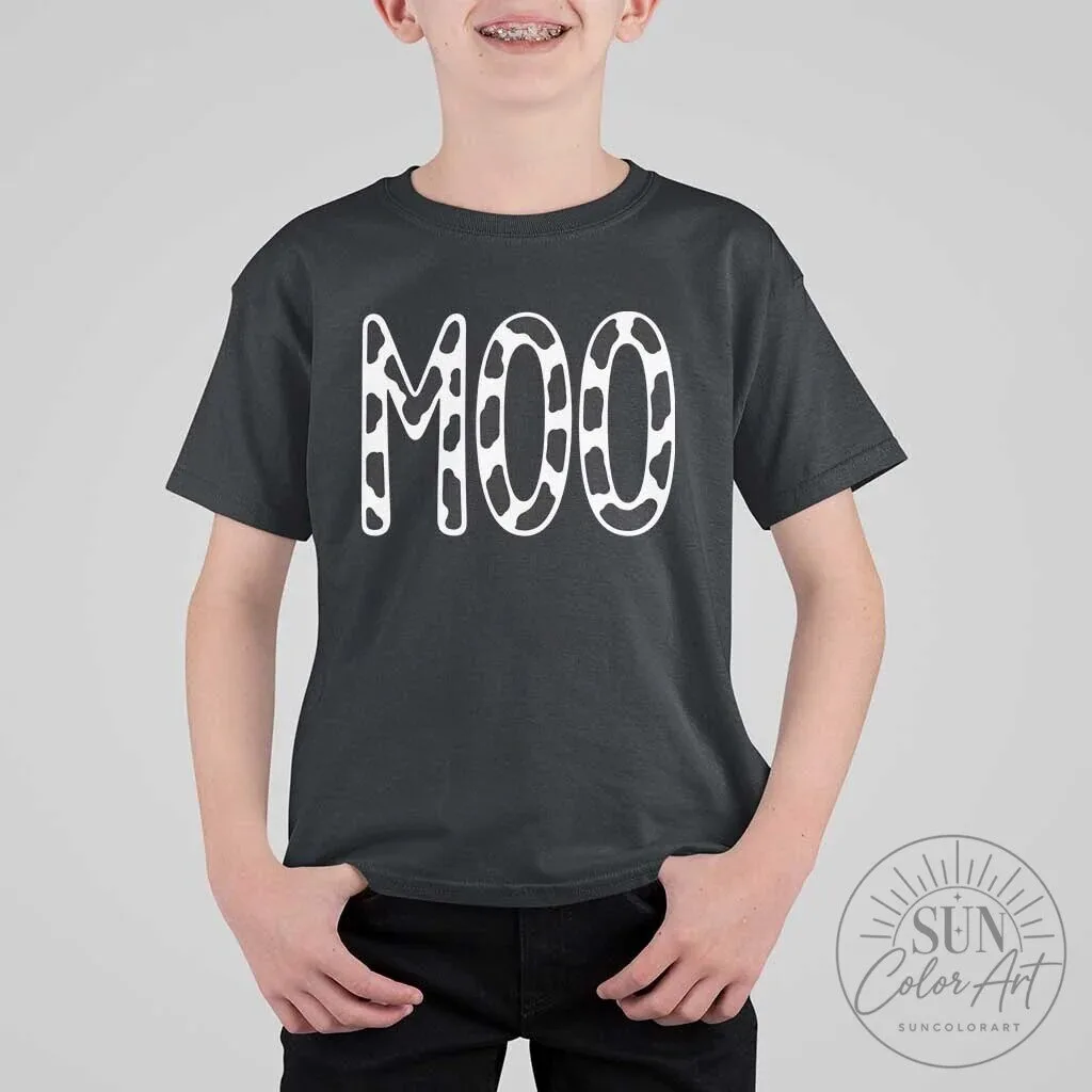 Moo Cow Halloween Costume Shirt Funny Animal Print T-Shirt for Kids and Adults