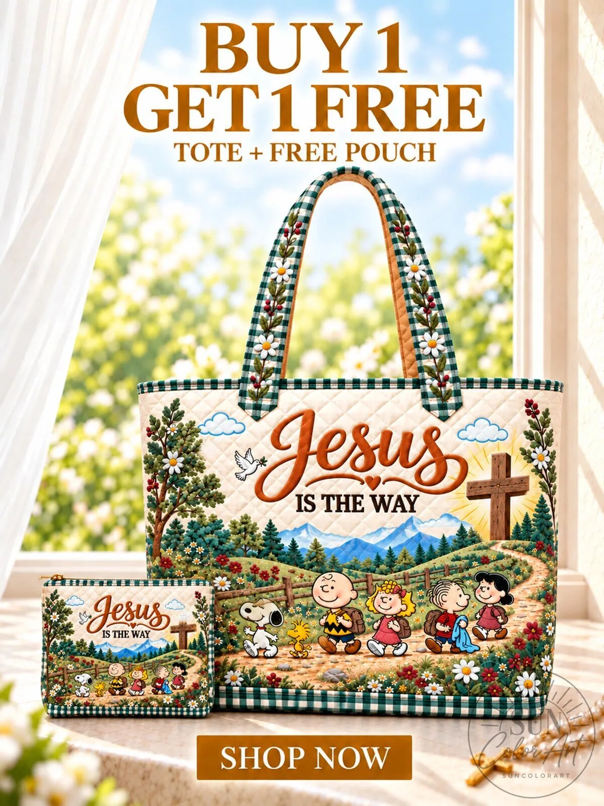 Jesus Is The Way Snoopy Peanuts Christian Quilted Tote Bag