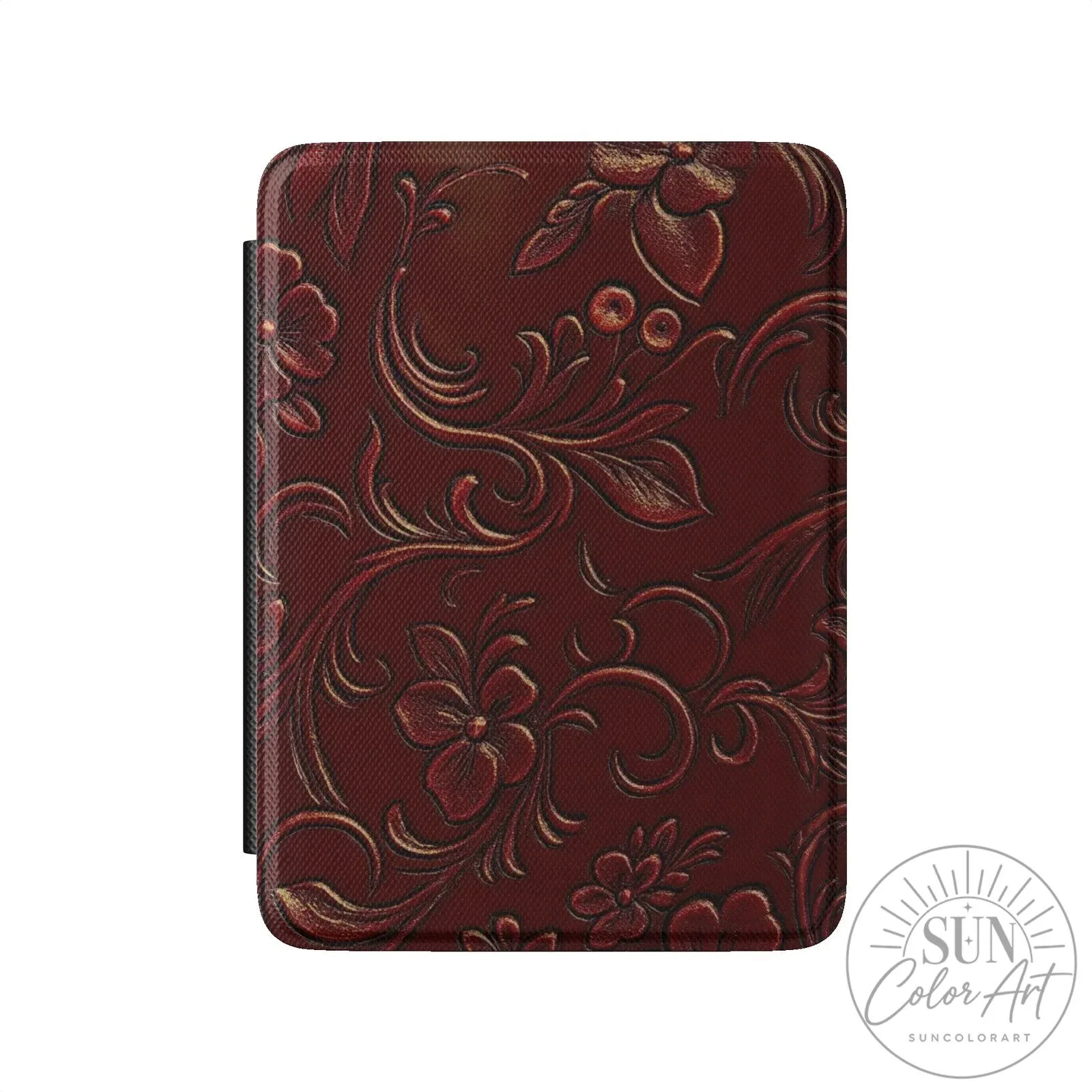 Red Tooled Leather Floral Pattern Kindle Case