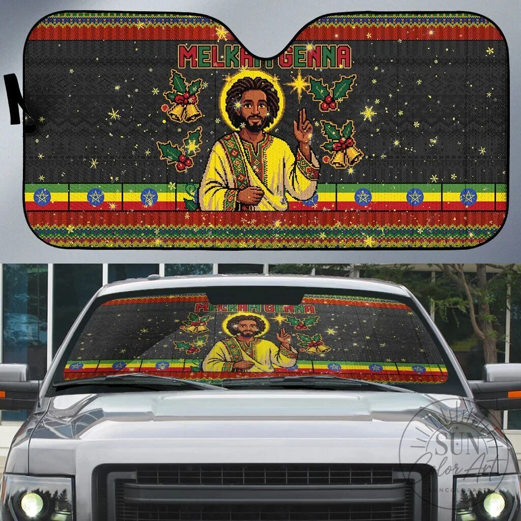 Ethiopian Melkam Genna Jesus Christ Christmas Car Sunshade