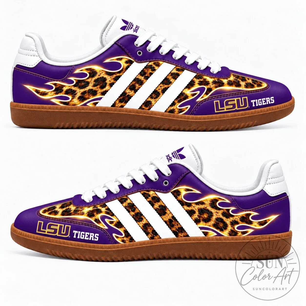 LSU Tigers Leopard Print Flame Pattern Purple and White Samba Shoes 1 LSU Tigers Leopard Print Flame Pattern Purple and White Samba Shoes