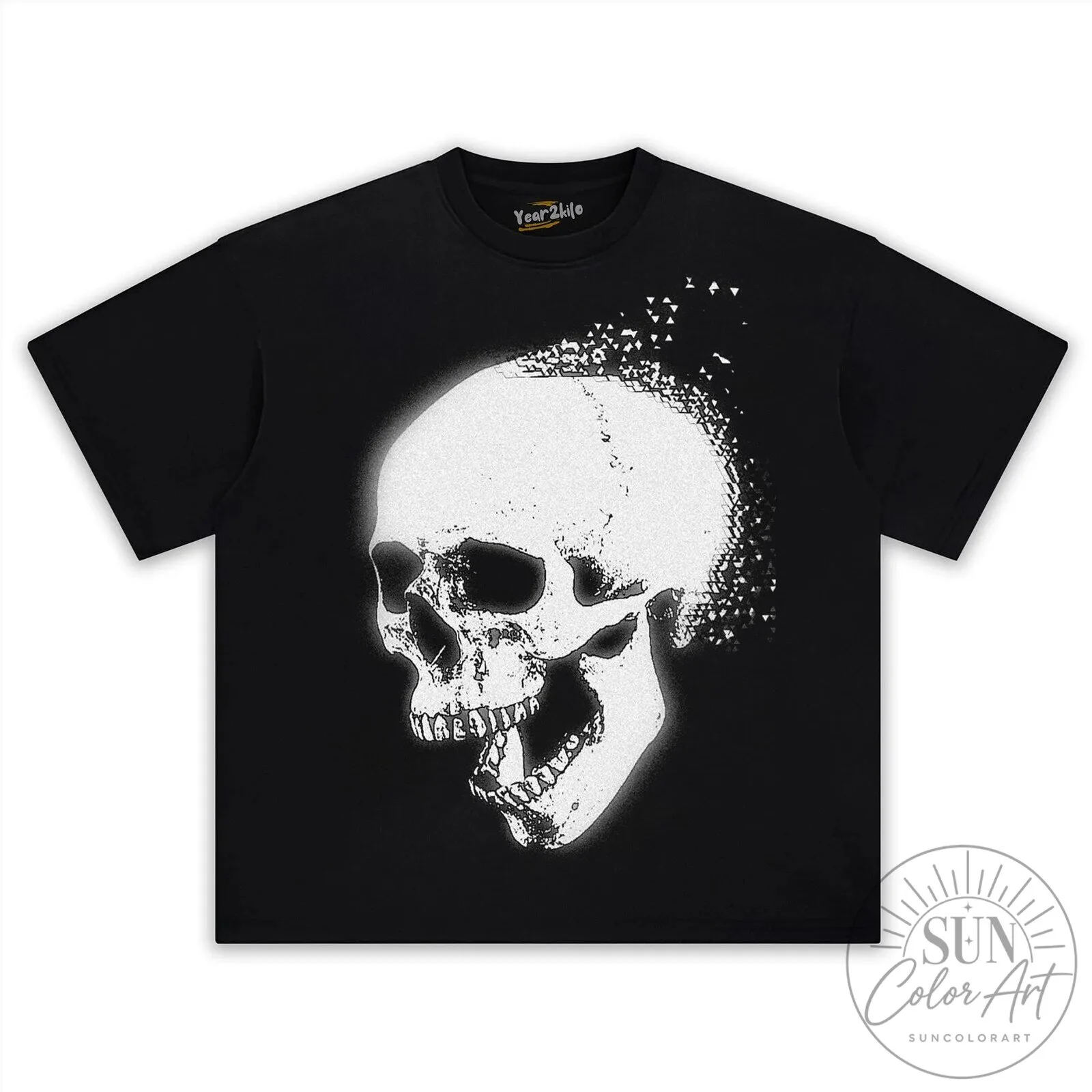 Distressed Skull Graphic Design Black Short Sleeve Crewneck T-Shirt