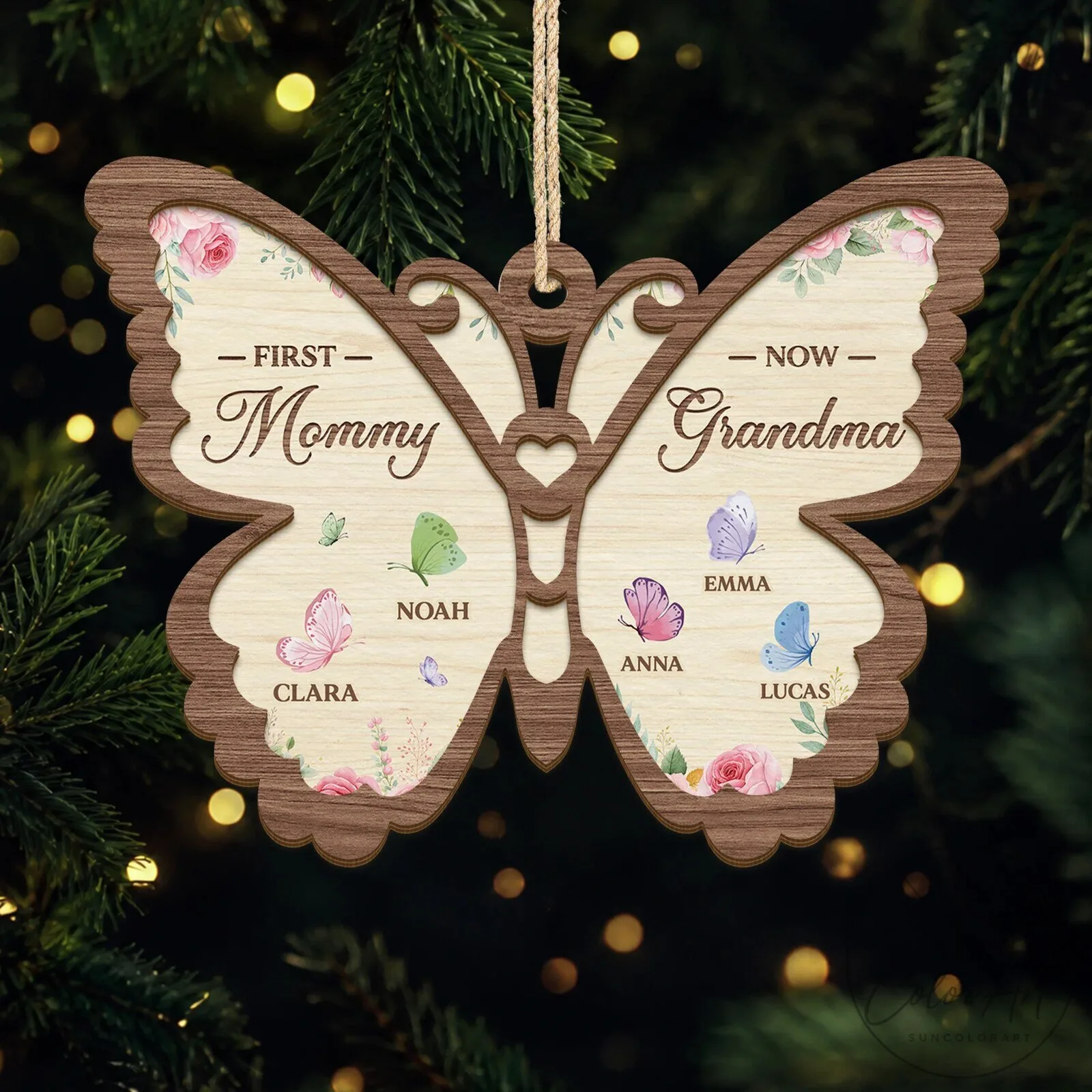 Personalized First Mommy Now Grandma Butterfly Wooden Christmas Ornament 10 Personalized First Mommy Now Grandma Butterfly Wooden Christmas Ornament