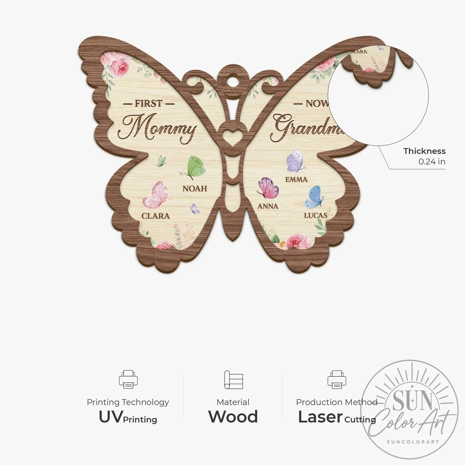 Personalized First Mommy Now Grandma Butterfly Wooden Christmas Ornament 11 Personalized First Mommy Now Grandma Butterfly Wooden Christmas Ornament