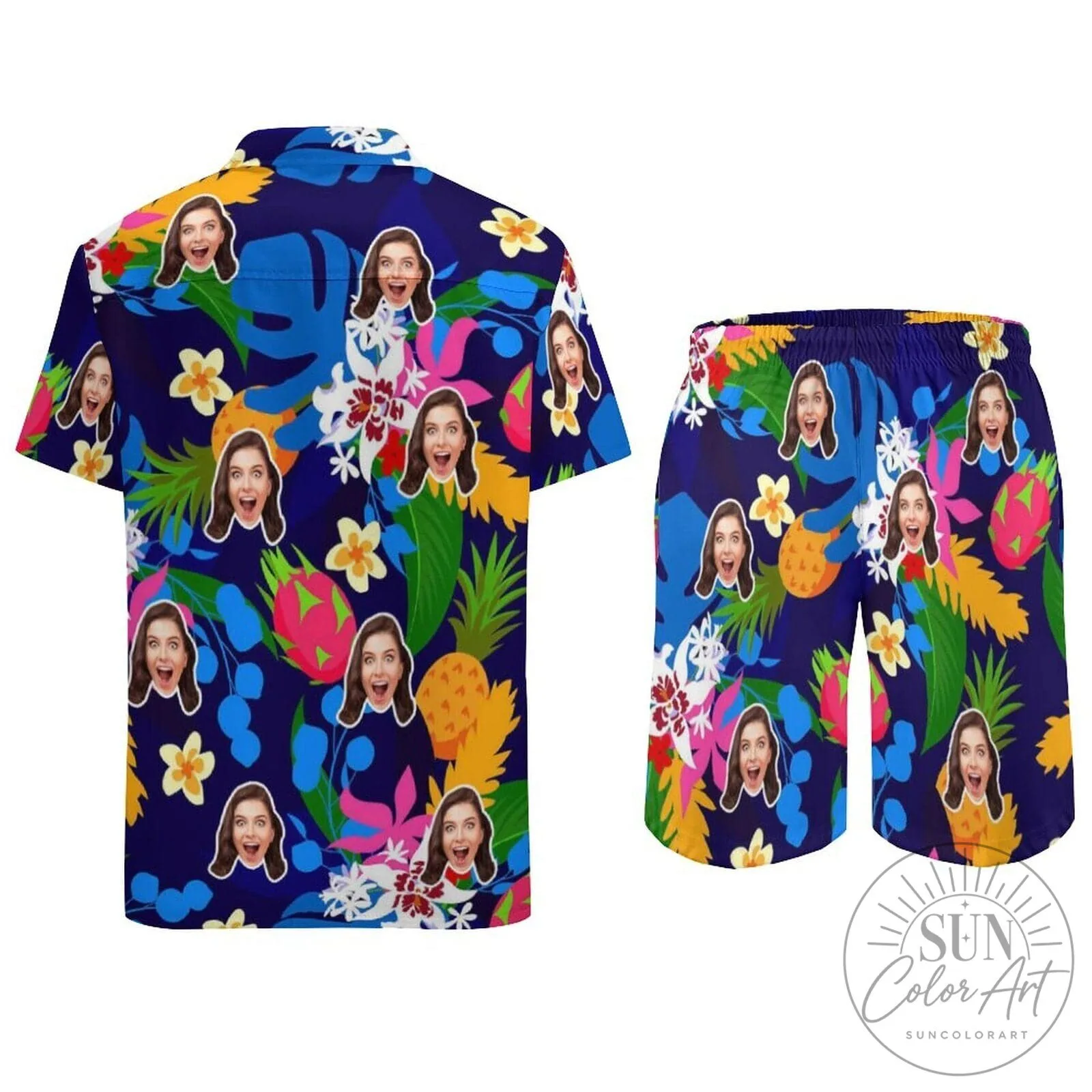Custom Face Tropical Colorful Hawaiian Shirt and Shorts Set for Summer Holiday 10 Custom Face Tropical Colorful Hawaiian Shirt and Shorts Set for Summer Holiday