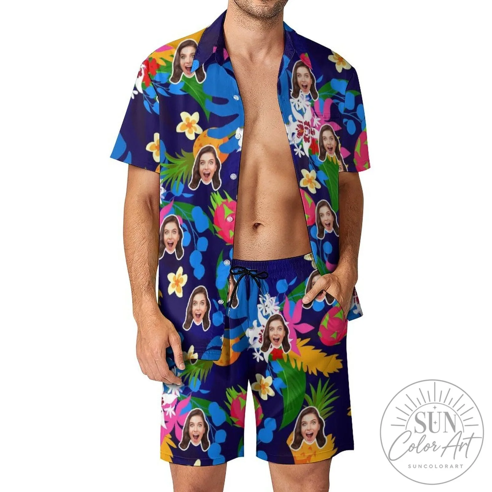 Custom Face Tropical Colorful Hawaiian Shirt and Shorts Set for Summer Holiday 13 Custom Face Tropical Colorful Hawaiian Shirt and Shorts Set for Summer Holiday