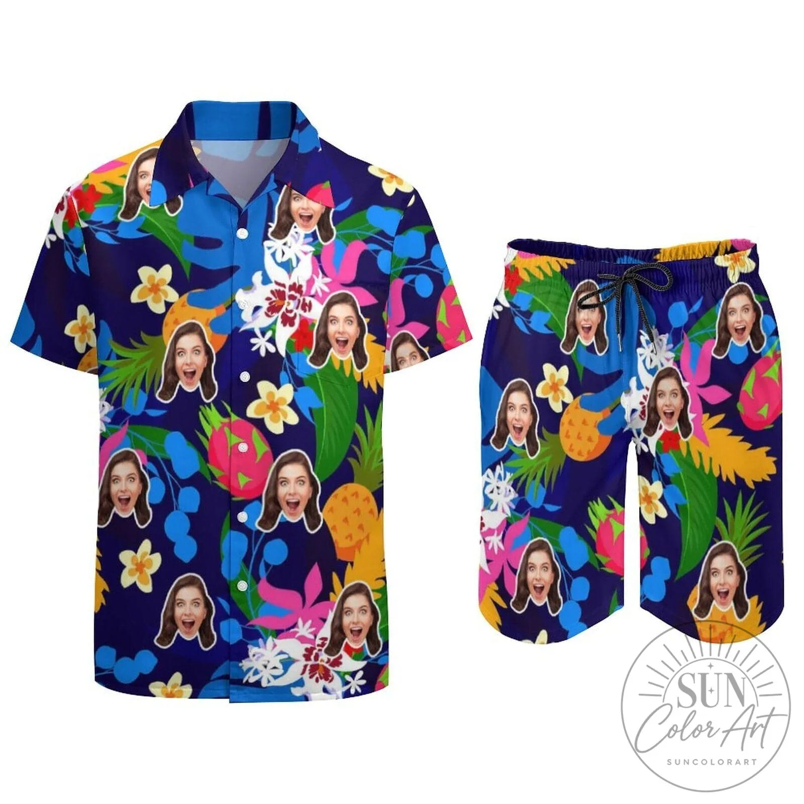 Custom Face Tropical Colorful Hawaiian Shirt and Shorts Set for Summer Holiday 15 Custom Face Tropical Colorful Hawaiian Shirt and Shorts Set for Summer Holiday