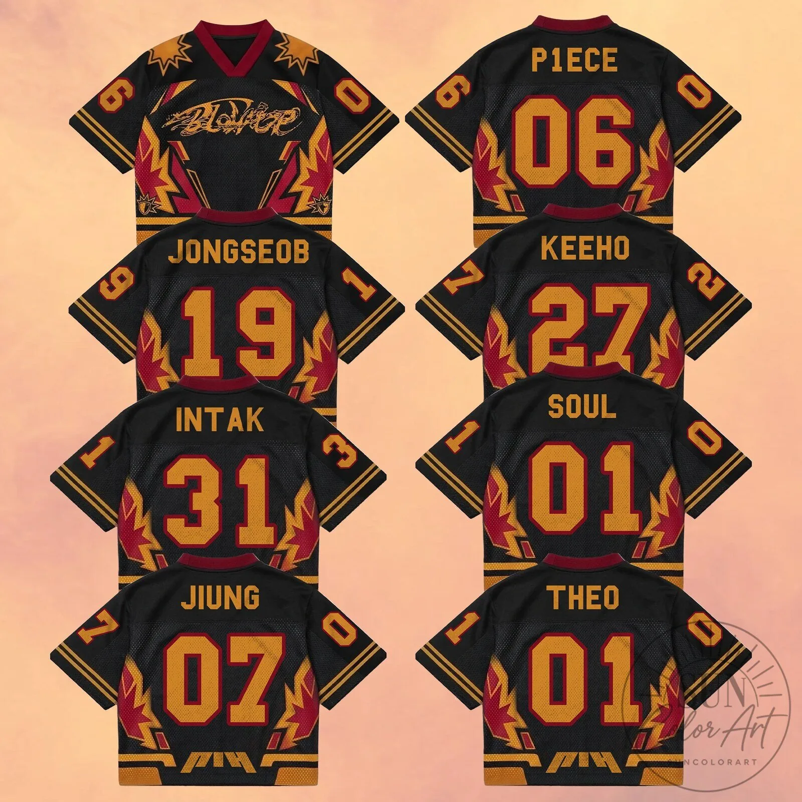 P1Harmony Blow Up K-Pop Group Black and Red Mesh Jersey for Fans