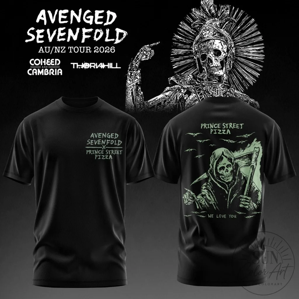 Avenged Sevenfold Prince Street Pizza We Love You Black Band Music T-Shirt Avenged Sevenfold Prince Street Pizza We Love You Black Band Music T-Shirt