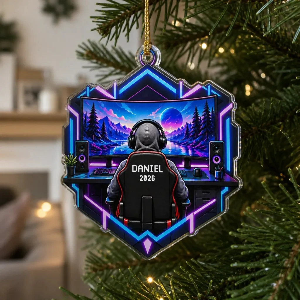 Personalized Gamer Christmas Ornament, Custom Gaming Setup Holiday Tree Decoration Personalized Gamer Christmas Ornament, Custom Gaming Setup Holiday Tree Decoration