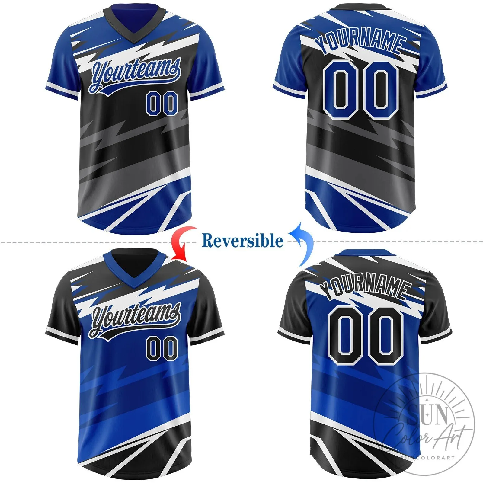 Custom Royal Blue Black Lightning Geometric Zigzag Reversible Pullover Baseball Jersey 10 Custom Royal Blue Black Lightning Geometric Zigzag Reversible Pullover Baseball Jersey