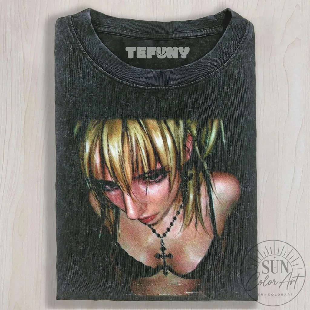 Y2K Goth Girl Aesthetic Black Washed Vintage Style Graphic T-Shirt Y2K Goth Girl Aesthetic Black Washed Vintage Style Graphic T-Shirt