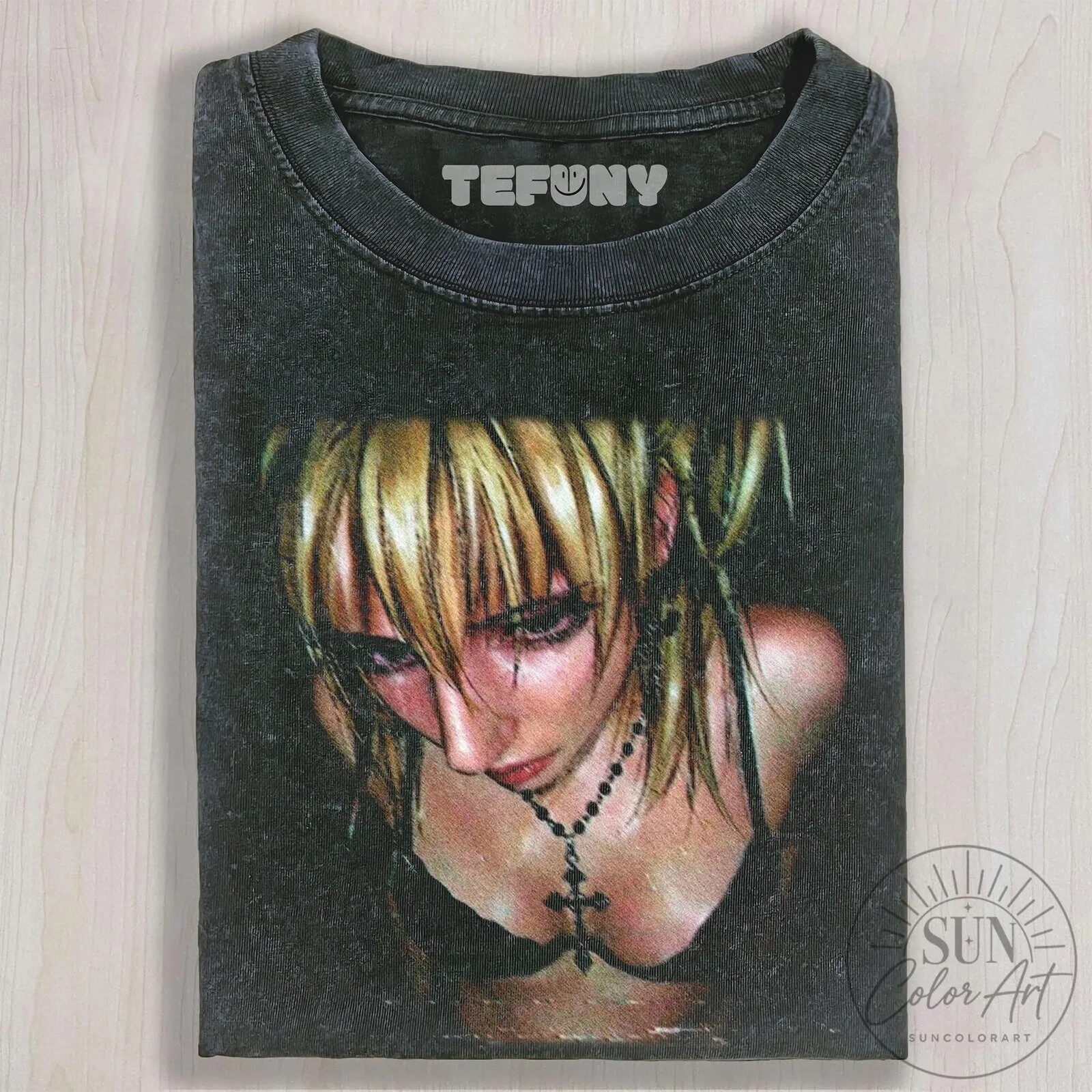 Y2K Goth Girl Aesthetic Black Washed Vintage Style Graphic T-Shirt 1 Y2K Goth Girl Aesthetic Black Washed Vintage Style Graphic T-Shirt