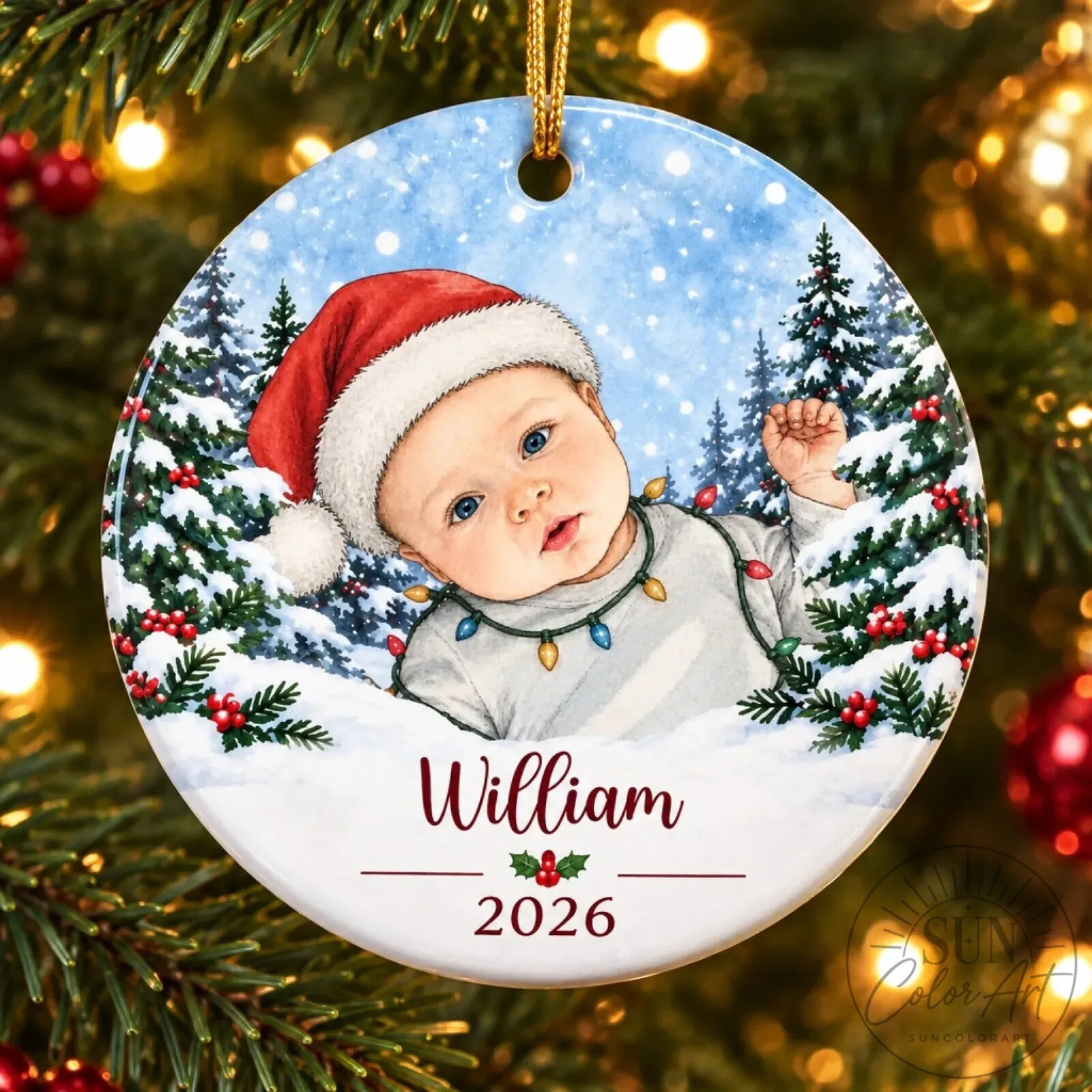 Personalized Baby's First Christmas Photo Ornament with Name and Year 6 Personalized Baby