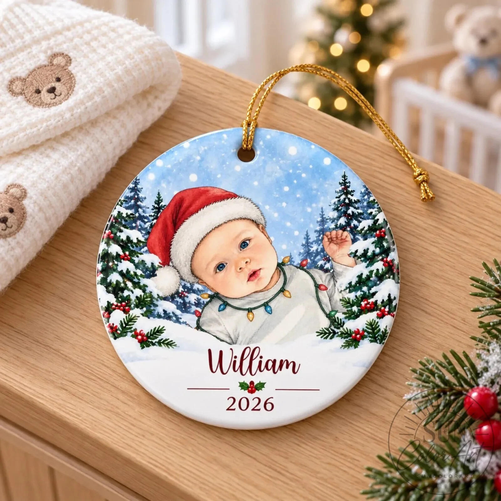Personalized Baby's First Christmas Photo Ornament with Name and Year 7 Personalized Baby