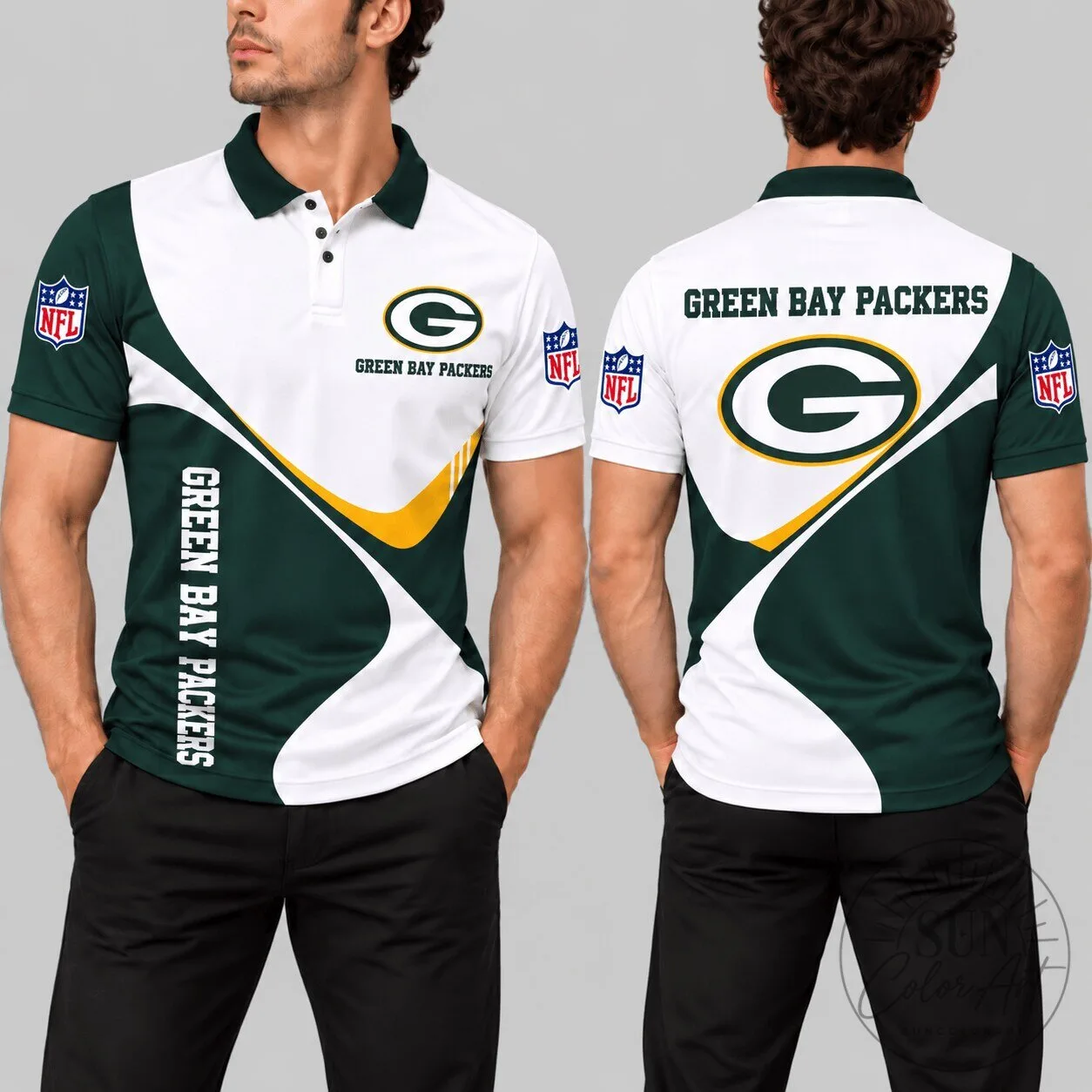 Green Bay Packers NFL Football Team Logo Curve Panel Polo Shirt 10 Green Bay Packers NFL Football Team Logo Curve Panel Polo Shirt